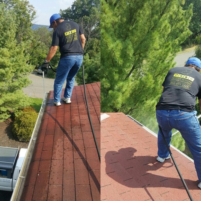 Before and after picture of gutter cleaning in totowa, nj by #njfsgc www.njfours...